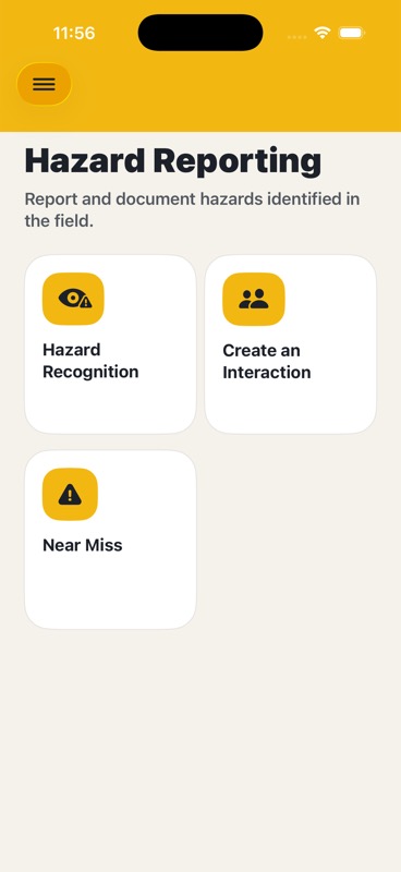 Hazard reporting hub with interaction and near miss options