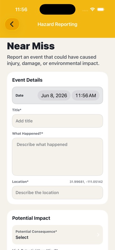 Near miss reporting form